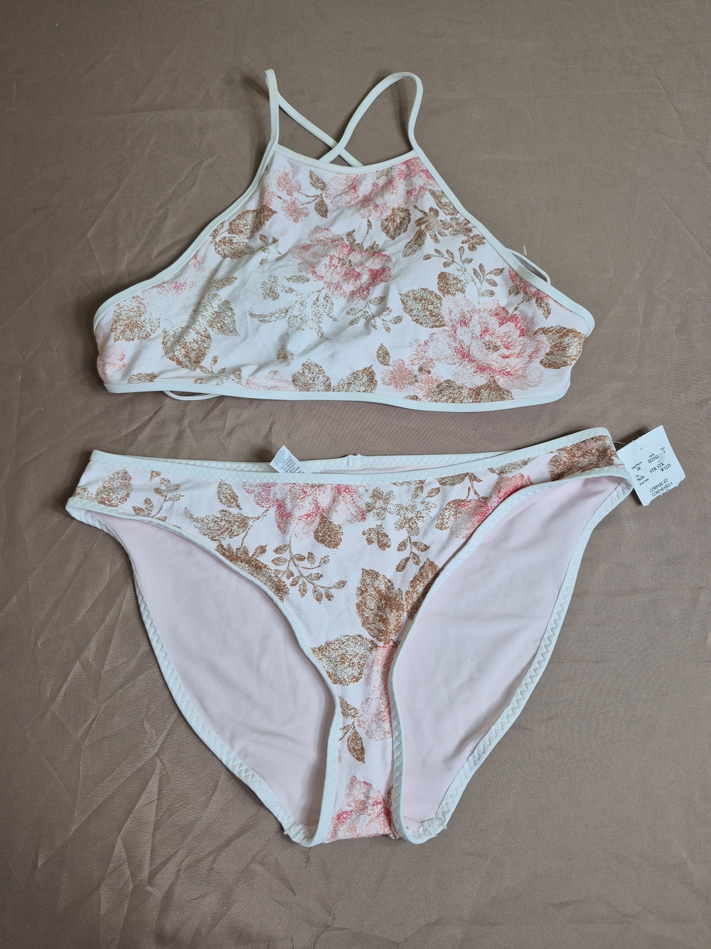 Aerie Floral High Neck Bikini Set Top M Bottom L NWT
